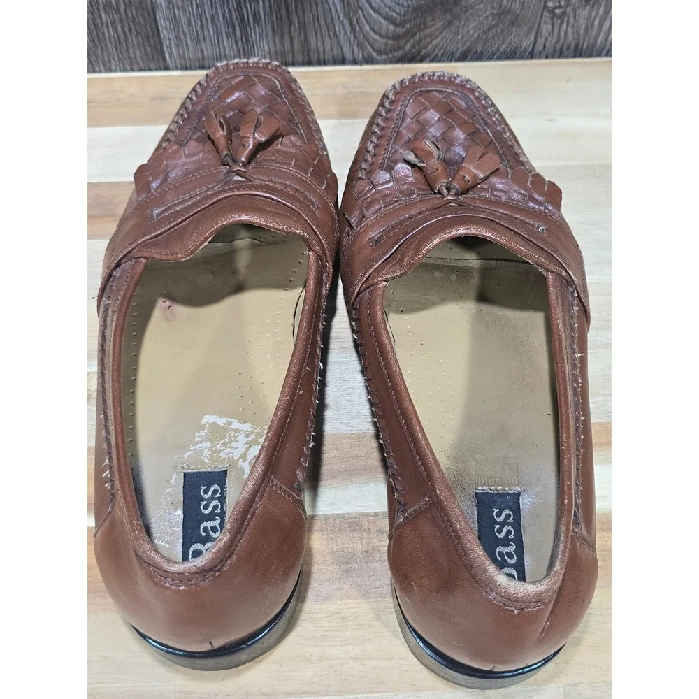 Bass‎ Loafers Woven Leather Tassel Kiltie Slip On 9.5 Brown Dress Shoes Vintage